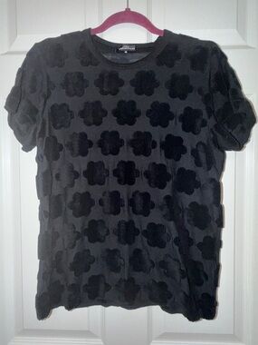 Comme des Garçons Black Floral Flocked Short Sleeve Textured Tee